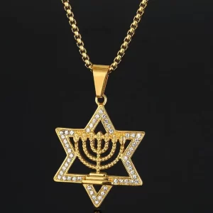 colar ESTRELA DE DAVI E MENORAH com brilhantes